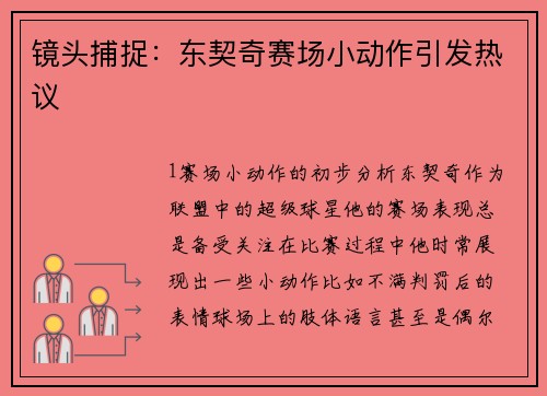 镜头捕捉：东契奇赛场小动作引发热议