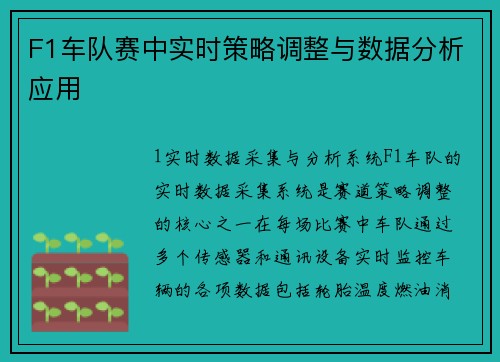 F1车队赛中实时策略调整与数据分析应用